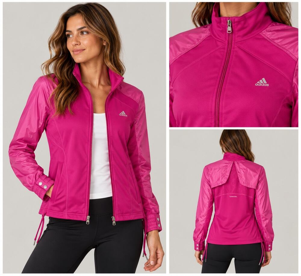 Adidas Climacool Women’s L Hot Pink Full Zip Running Jacket Athletic Y2K